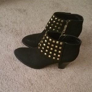 Ankle boots with gold rhinestones